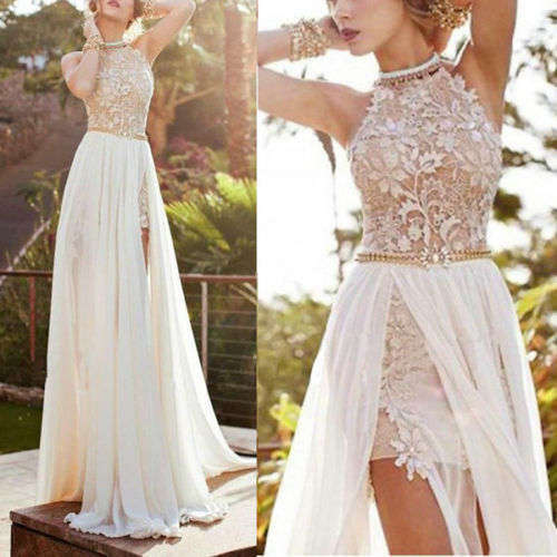 Sexy Lace Long Chiffon Bridesmaid Evening Formal Party Cocktail Dress Gown Prom - HURRY