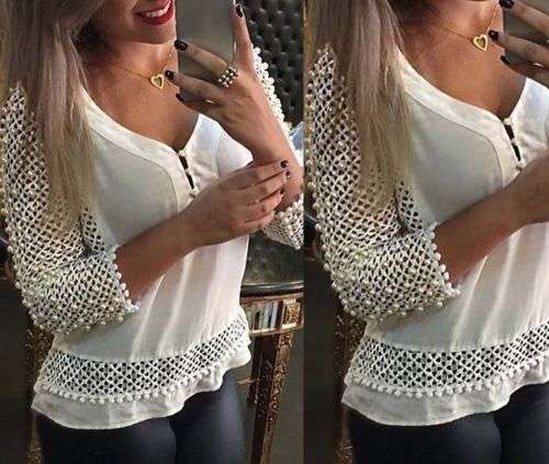 Women's Fashion Loose Chiffon V-Neck Tops Long Sleeve Shirt Casual Blouse