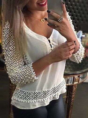 Women's Fashion Loose Chiffon V-Neck Tops Long Sleeve Shirt Casual Blouse