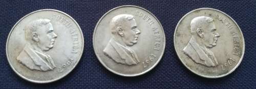 Silver one rand coins, 1967 x3