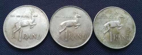 Silver one rand coins, 1967 x3