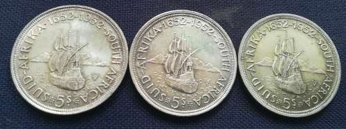 5 Shillings coins, 1952 x3