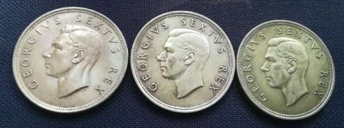 5 Shillings coins, 1952 x3