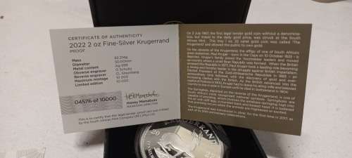 2 OZ Proof Krugerrand 2022 Silver South Africa with certificate and Box