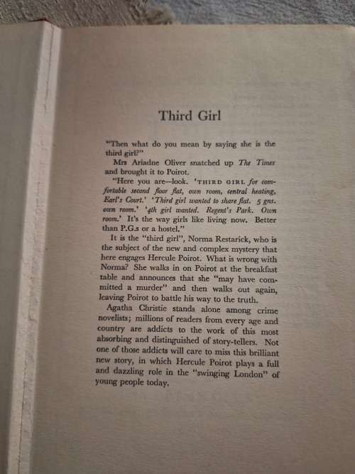 BOOKS READING Third Girl Book