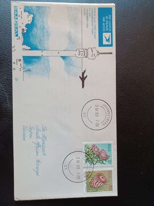 SA First Day Issue Cover letter SAA SAL 1980 SOUTH AFRICA STAMPS