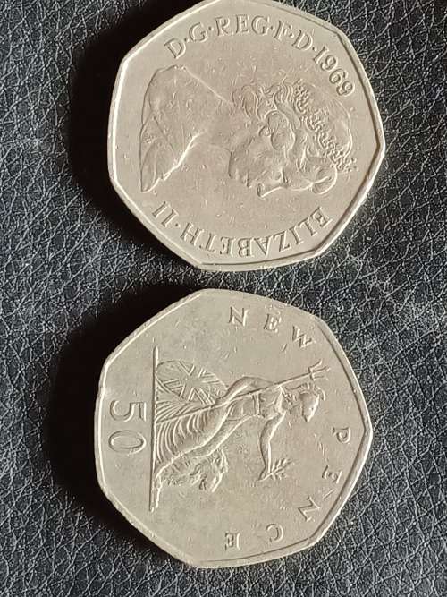 50 New Pence UK Coins 1969 1970 Sold individually COINS MONEY Queen Elizabeth II