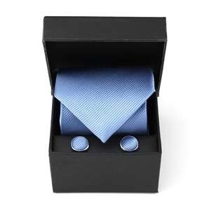 BLUE 100% SILK NECK TIE + MATCHING HANKIE + MATCHING CUFFLINKS