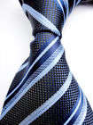 STRIPED GREY & BLUE 100% SILK NECK TIE + MATCHING HANKY + MATCHING CUFFLINKS