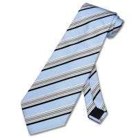 100% SILK STRIPED SKY BLUE NECK TIE + MATCHING HANKY + MATCHING CUFFLINKS - FREE SHIPPING!!!!