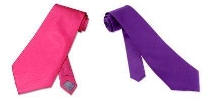 SMASHING DOUBLE AUCTION*****DEEP PINK PLUS SOLID PURPLE 100% SILK HAND MADE COUGAR NECK TIE