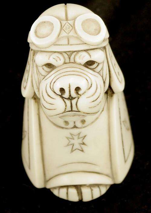 John Biccard Crushed Marble Bulldog Figurine -- "The Red Baron"