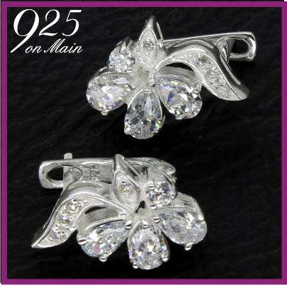 SOLID Sterling Silver Floral Earrings -- STUNNING