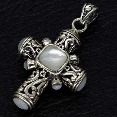 Gorgeous SOLID Sterling Silver Vintage Cross with Opal