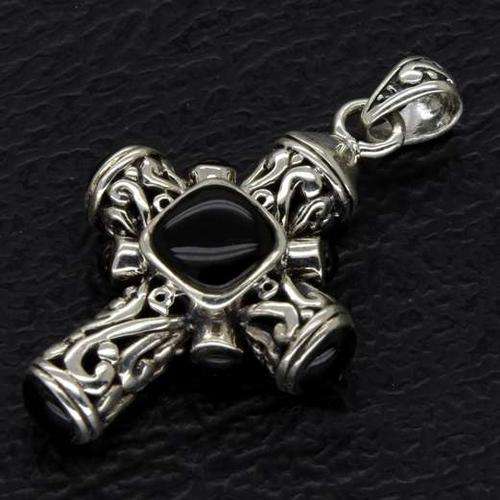 Gorgeous SOLID Sterling Silver Vintage Cross with Onyx