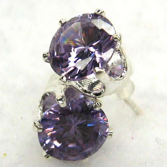 Purple CZ 18K White Gold Plated Earrings