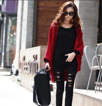 European style red/orange bat knit