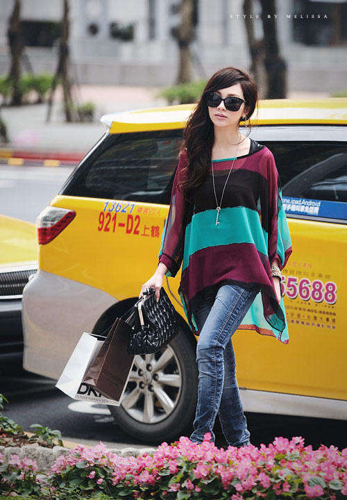 Chiffon striped bat shirt