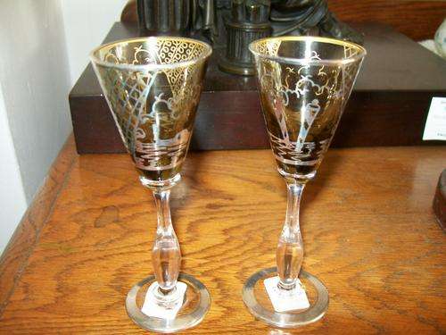 Pair of Venetian Silver Overlaid Liqueur Glasses