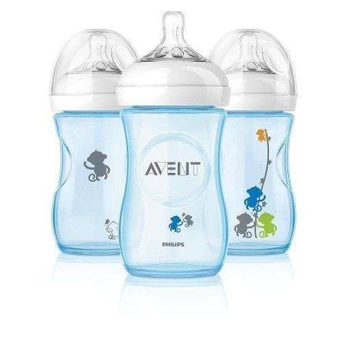 Philips AVENT 260ml (9 Oz) BPA-Free Natural Bottles 3-Pack - Blue Monkeys
