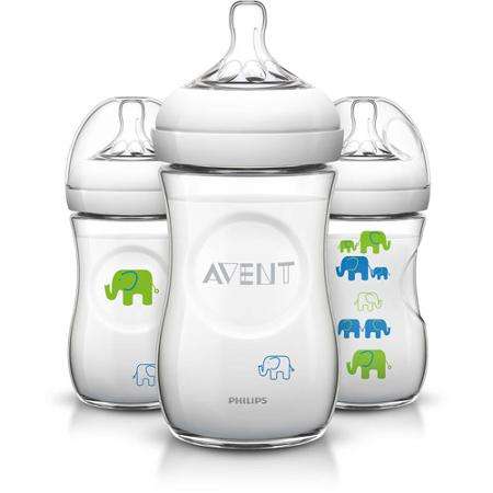 Philips AVENT 260ml (9 Oz) BPA-Free Natural Bottles 3-Pack - Elephants - Boy
