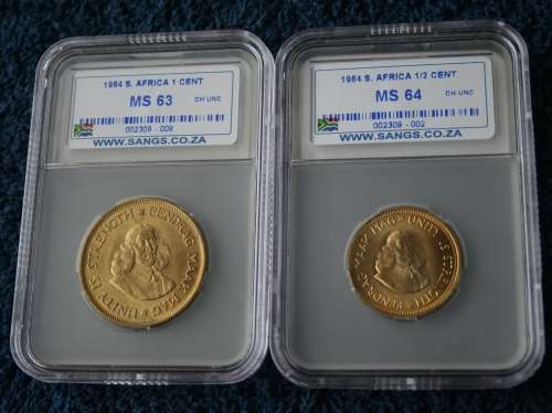 1964HALF & 1 CENT SANGS GRADED MS 63 & MS 64 BOTH FOR ONE BID