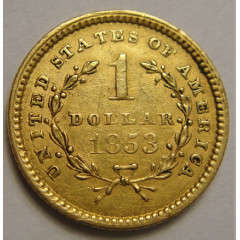 1853 GOLD LIBERTY HEAD USA GOLD DOLLAR
