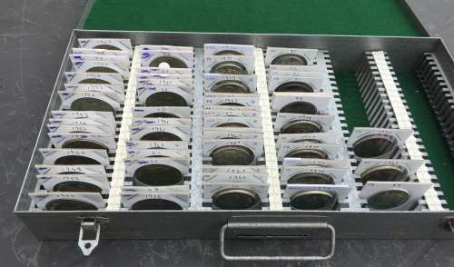 COLLECTION OF SILVER CROWNS AND R1 COINS AS PER CONDITION AND DESCRIPTION BELOW IN STEEL BOX