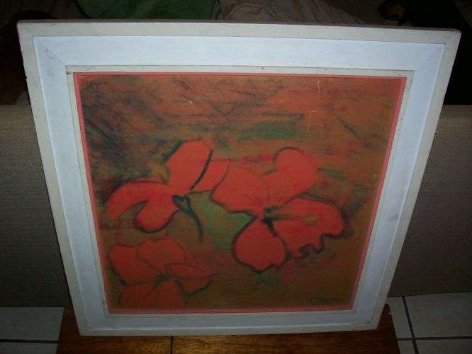 EARLY PAINTING BY ALICE GOLDIN TITLED HIBICUS 1959 SIZE 460 X 460MM