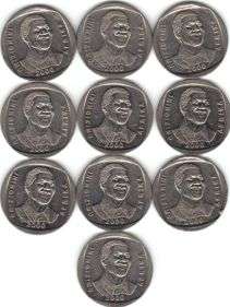 10 CIRCULATED MANDELA R5 COINS AS PER SCAN BID PER COIN