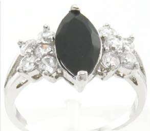 Marquise cut simulated black sapphire ring