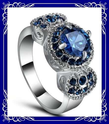 Marvellous fashionable simulated sapphire rhodium plated ring S7