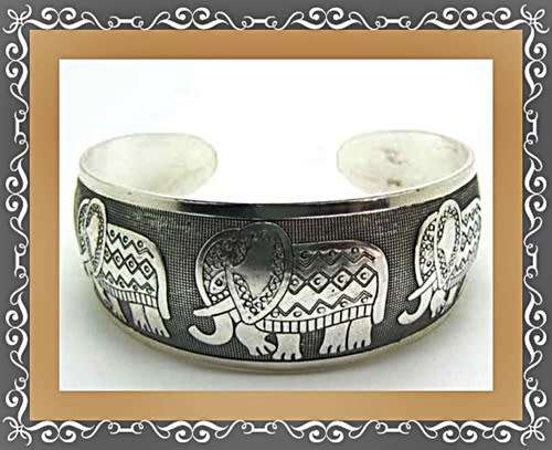 Tibetan silver elephant design cuff bangle