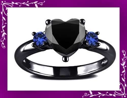 Black alloy ring with black and blue CZs S7