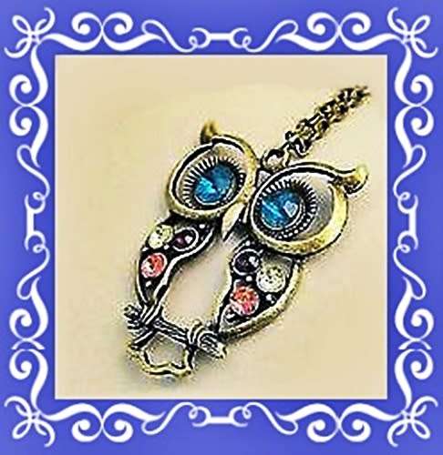 Vintage bronze alloy Owl pendant with rhinestone accents
