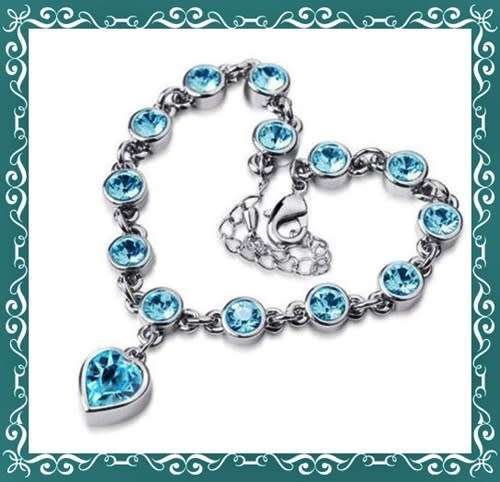 Gold Aquamarine Crystal bracelet 210mm x 5mm