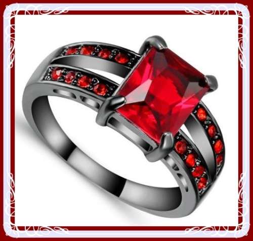 Stunning black gold simulated ruby ring  S6