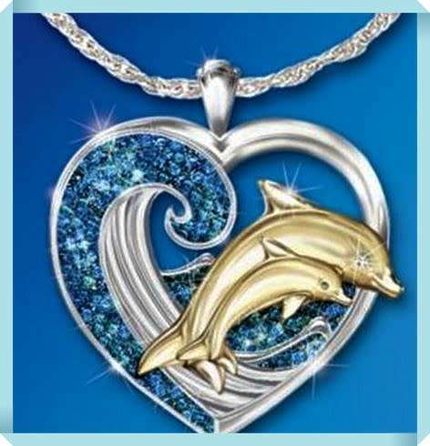 Lovely Silver filled dolphin and heart necklace pendent