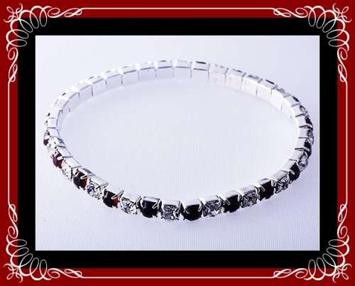 Simulated garnet rhinestone tennis stretch bracelet