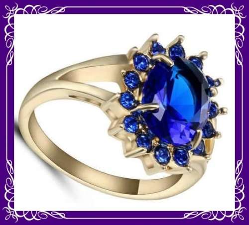 Stunning rhodium plated simulated sapphire ring S7