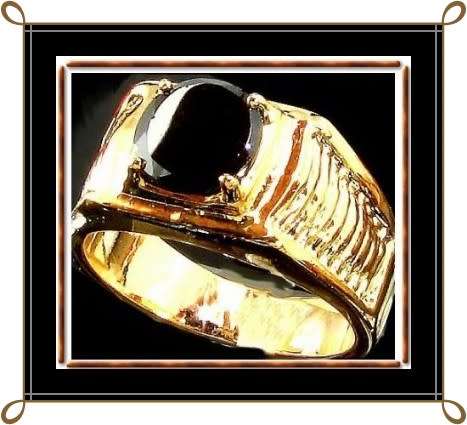 Simulated black sapphire in gold overlay ring