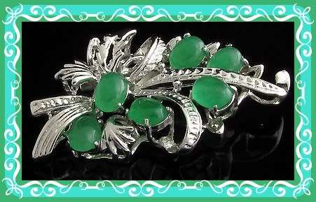 Stunning flower design green simulated jade brooch