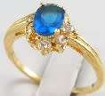 Sky blue Simulated Sapphire  in 10K Yellow Gold overlay  Size 8