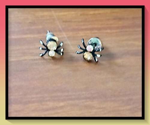 Sterling silver and Green enamel spider earrings