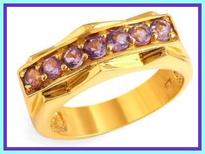 Unusual gold coated sterling silver ring with amethysts - size 18.5mm
