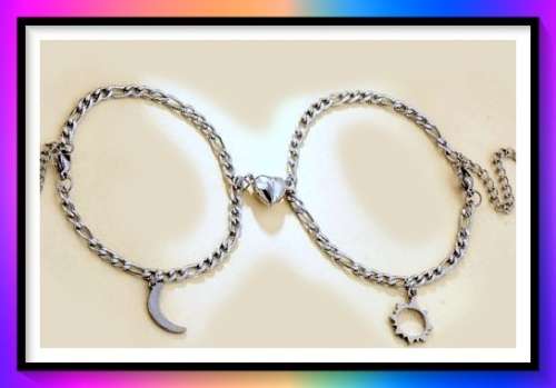 Stainless steel moon and heart bracelets (2pc)