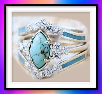Turquoise and rhinestone ring size 8