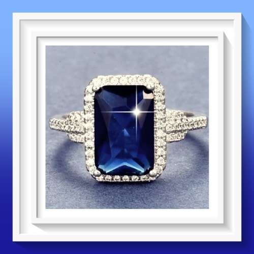 Lovely large square cut simulated sapphire ring size 8