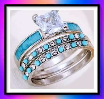 Lovely simulated diamond and turquoise ring size 7