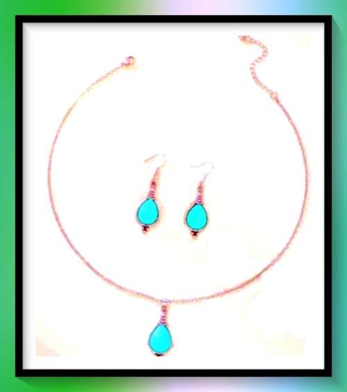 Gorgeous simulated turquoise water drop necklace and earring set